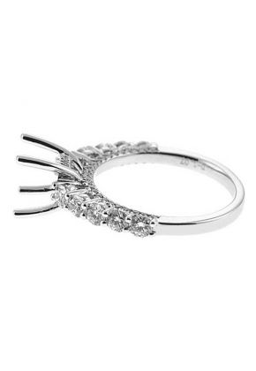 Semi-Mount Engagement Ring with Prong Set Round Diamonds in 18k White Gold