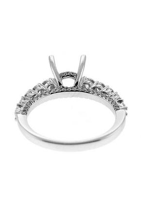 Semi-Mount Engagement Ring with Prong Set Round Diamonds in 18k White Gold