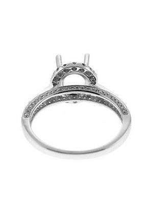 Classic Halo over 3 Sided Diamond Shank, Diamond Engagement Semi Mount White Gold Ring Setting