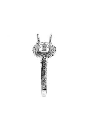 Classic Halo over 3 Sided Diamond Shank, Diamond Engagement Semi Mount White Gold Ring Setting