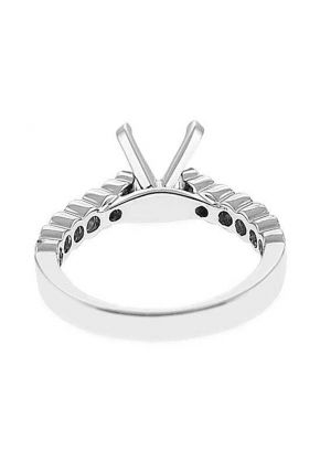 Semi-Mount Engagement Ring with Semi-Bezel Set Round Diamonds Bordered by Beaded Milgrain in 18k White Gold