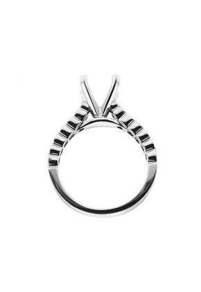 Semi-Mount Engagement Ring with Semi-Bezel Set Round Diamonds Bordered by Beaded Milgrain in 18k White Gold