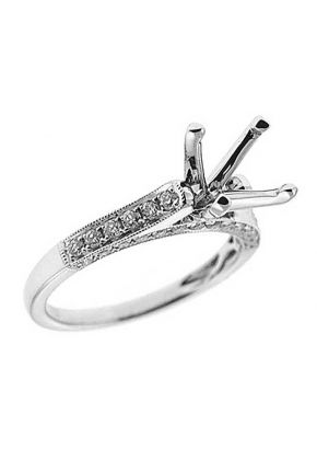 Semi-Mount Three Side Engagement Ring with Micro-Pav?? Set Round Diamonds in 18k White Gold