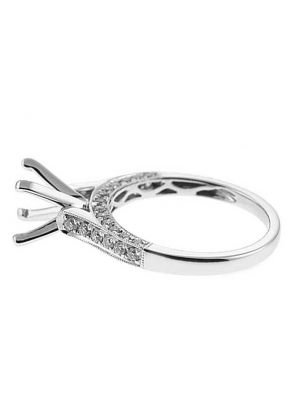 Semi-Mount Three Side Engagement Ring with Micro-Pav?? Set Round Diamonds in 18k White Gold