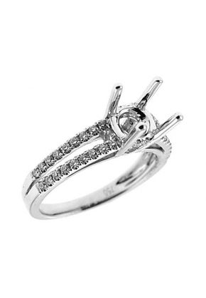 Semi-Mount Split Shank Engagement Ring with Micro Prong Set Round Diamonds in 18k White Gold