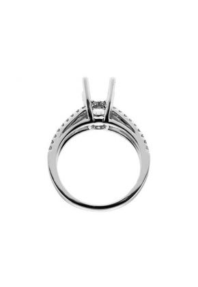 Semi-Mount Split Shank Engagement Ring with Micro Prong Set Round Diamonds in 18k White Gold