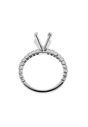 Semi-Mount Engagement Ring with Prong Set Round Diamonds in 18k White Gold