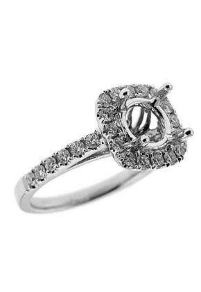 Classic Square Halo, Diamond Shank, Diamond Engagement Semi Mount White Gold Ring Setting