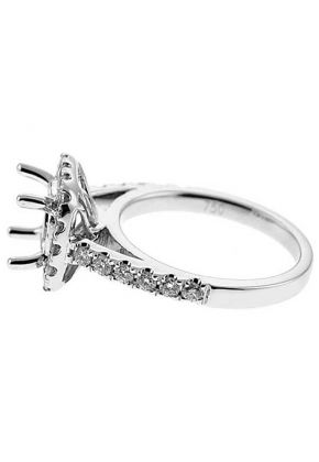 Classic Square Halo, Diamond Shank, Diamond Engagement Semi Mount White Gold Ring Setting