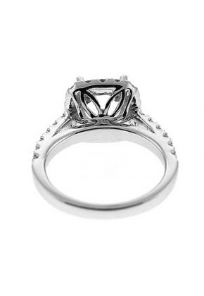 Classic Square Halo, Diamond Shank, Diamond Engagement Semi Mount White Gold Ring Setting