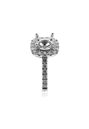 Classic Square Halo, Diamond Shank, Diamond Engagement Semi Mount White Gold Ring Setting