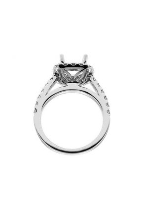 Classic Square Halo, Diamond Shank, Diamond Engagement Semi Mount White Gold Ring Setting