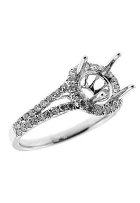 Classic Halo, Split Shank Diamond Engagement Semi Mount White Gold Ring Setting