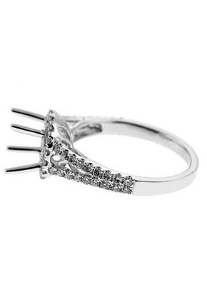 Classic Halo, Split Shank Diamond Engagement Semi Mount White Gold Ring Setting