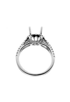 Classic Halo, Split Shank Diamond Engagement Semi Mount White Gold Ring Setting