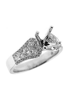 Four Prong Engagement Ring with Combination Set Round Diamonds in 18k White Gold