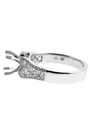 Four Prong Engagement Ring with Combination Set Round Diamonds in 18k White Gold