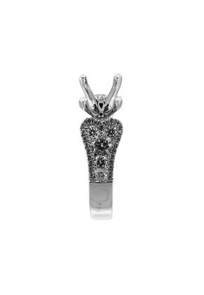 Four Prong Engagement Ring with Combination Set Round Diamonds in 18k White Gold