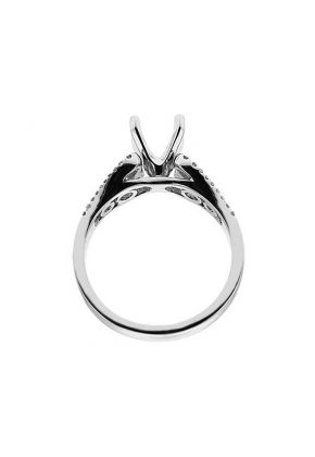 Four Prong Engagement Ring with Combination Set Round Diamonds in 18k White Gold