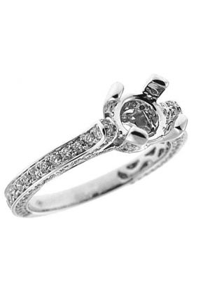 Semi-Mount Engagement Ring with Micro-Pav?? Set Round Diamonds in 18k White Gold