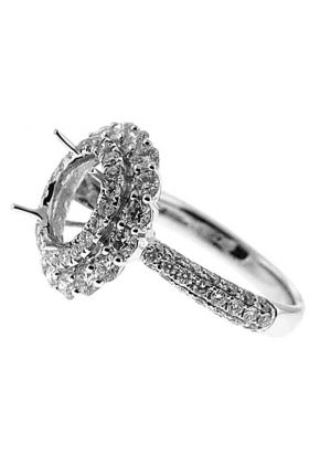 Semi-Mount Diamond Engagement Ring with Diamond Encrusted Shank and Double Halo in 18k White Gold