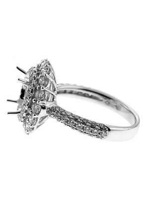 Semi-Mount Diamond Engagement Ring with Diamond Encrusted Shank and Double Halo in 18k White Gold