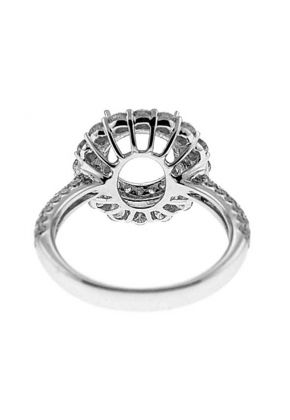 Semi-Mount Diamond Engagement Ring with Diamond Encrusted Shank and Double Halo in 18k White Gold