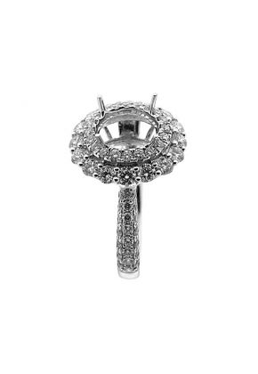 Semi-Mount Diamond Engagement Ring with Diamond Encrusted Shank and Double Halo in 18k White Gold