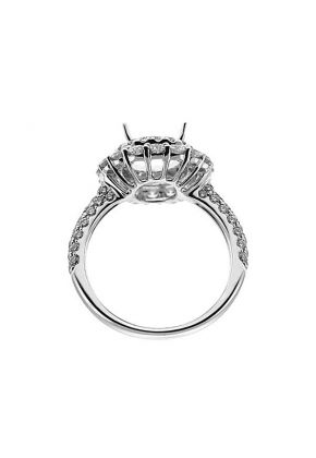 Semi-Mount Diamond Engagement Ring with Diamond Encrusted Shank and Double Halo in 18k White Gold