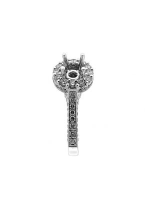 Semi-Mount Three Side Engagement Ring with Round Halo and Diamond Encrusted Shank in 18k White Gold