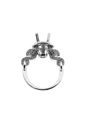 Semi-Mount Crossover Twist Shank Engagement Ring with a Round Halo and Diamonds Set in 18k White Gold