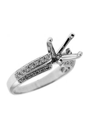 Semi-Mount Milgrain Engraved Three Side Engagement Ring with Micro-Pav?? Set Diamonds in 18k White Gold