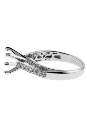 Semi-Mount Milgrain Engraved Three Side Engagement Ring with Micro-Pav?? Set Diamonds in 18k White Gold