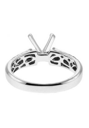 Semi-Mount Milgrain Engraved Three Side Engagement Ring with Micro-Pav?? Set Diamonds in 18k White Gold