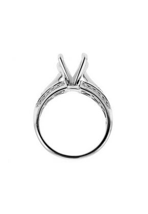 Semi-Mount Milgrain Engraved Three Side Engagement Ring with Micro-Pav?? Set Diamonds in 18k White Gold