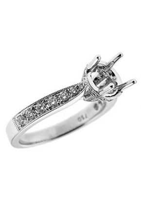 Semi-Mount Engagement Ring with Micro-Pav?? Set Diamonds Bordered by Beaded MIlgrain in 18k White Gold