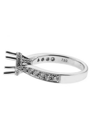 Semi-Mount Engagement Ring with Micro-Pav?? Set Diamonds Bordered by Beaded MIlgrain in 18k White Gold