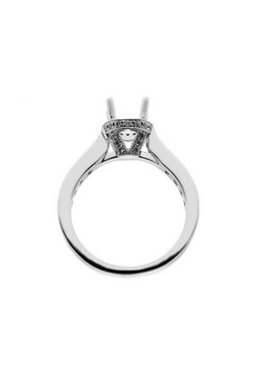 Semi-Mount Engagement Ring with Micro-Pav?? Set Diamonds Bordered by Beaded MIlgrain in 18k White Gold