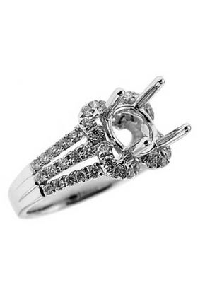 Flower Halo, Triple Split Shank, Diamond Engagement Semi Mount White Gold Ring Setting