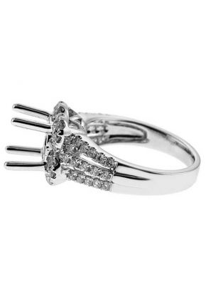 Flower Halo, Triple Split Shank, Diamond Engagement Semi Mount White Gold Ring Setting