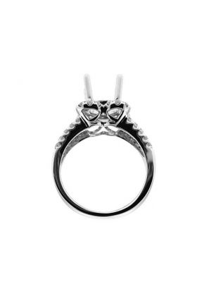 Flower Halo, Triple Split Shank, Diamond Engagement Semi Mount White Gold Ring Setting