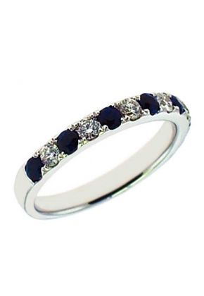 Single Row Band with Sapphire and Diamond Rounds Set in 18K White Gold