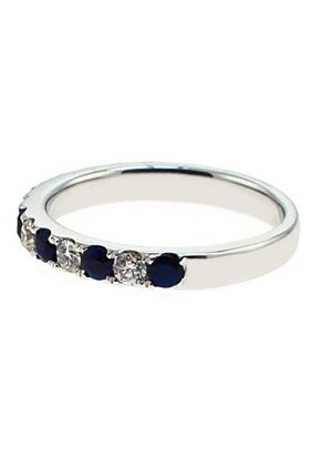 Single Row Band with Sapphire and Diamond Rounds Set in 18K White Gold