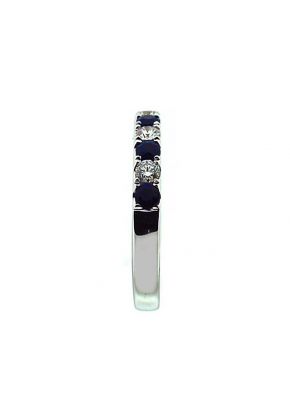 Single Row Band with Sapphire and Diamond Rounds Set in 18K White Gold