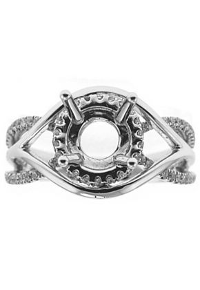 Modern Side Halo, 3D Overlapping Split Shank, Diamond Engagement Semi Mount White Gold Ring Setting