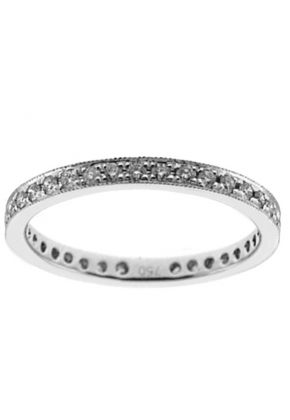 Single Row Eternity Band with Round Diamonds Bordered by Beaded Milgrain in 18k White Gold