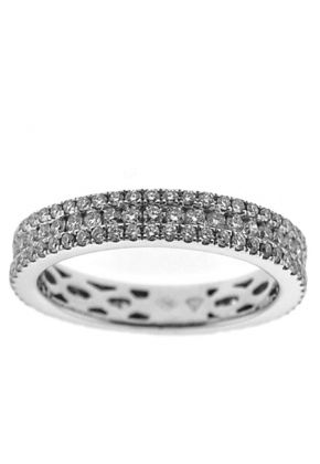 Triple Row Protruding Band with Round Diamonds Set in 18k White Gold