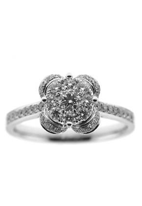 Clover Shaped Fashion Ring with a Center Cluster of Diamonds in 18K White Gold