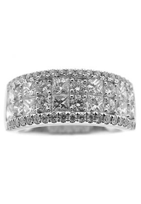 Right Hand Fashion Ring with Princess Cut and Round Diamonds Set in 18K White Gold