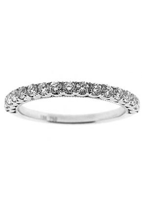 Single Row Prong Set Band with Beaded Milgrain and Round Diamonds in 18k White Gold